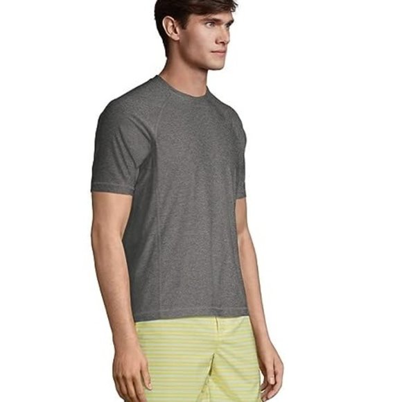 NWT Lands' End Men's Crew Neck Short Sleeve Rash Guard Gray UPF 50 M $60 FLD200 - Picture 2 of 5